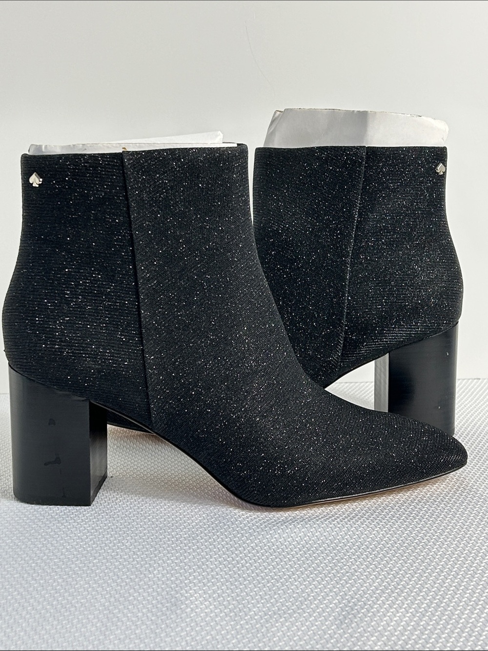 Kate Spade Women’s Size 9 Black Sparkle Booties Zip Side Closure Point Toe Boots